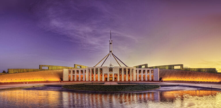 Australian Capital Territory parliament house at sunset