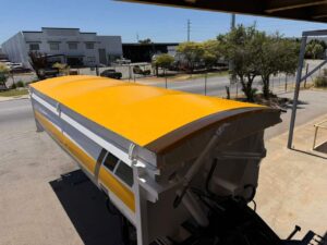 yellow roll tarp on white tray