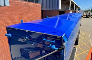 blue roll out tarp on blue tray